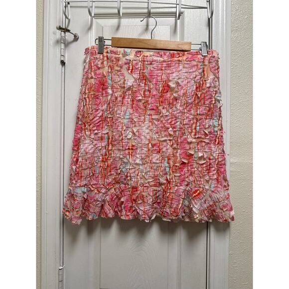 Y2K SNO SKINS Pink Striped Textured Ruffle Hem Skirt Size Medium - Picture 2 of 7